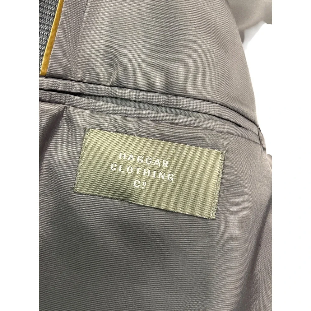 vtg Haggar 40L 34x32 Gray Graph Check Double Breasted 2pc Pant Suit USA Pleated